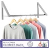 image:imageDouble Foldable Clothing Rack w Extension Rod WallMounted Retractable Clothes Hanger for Laundry Dryer Room Hanging Drying Rod Small Collapsible Folding Garment Racks Dorm Accessories BlackChrome