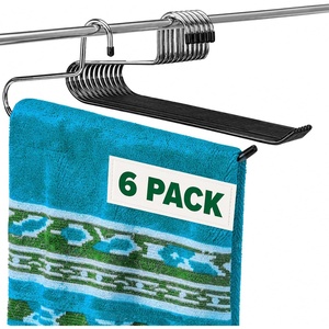 image:imageBlanket Hangers Set of 6 Heavy Duty Stainless Steel Hanger with Black Vinyl Nonslip Coating  Great for Closet Storage of Quilts Comforters Bedding Table Cloths Towels Rugs and Sleeping Bags6 Pack