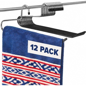 image:imageBlanket Hangers Set of 6 Heavy Duty Stainless Steel Hanger with Black Vinyl Nonslip Coating  Great for Closet Storage of Quilts Comforters Bedding Table Cloths Towels Rugs and Sleeping Bags12 Pack