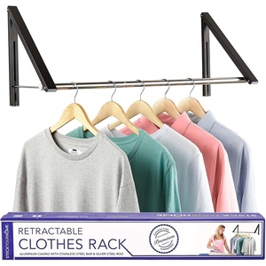 image:imageDouble Foldable Clothing Rack w Extension Rod WallMounted Retractable Clothes Hanger for Laundry Dryer Room Hanging Drying Rod Small Collapsible Folding Garment Racks Dorm Accessories BlackBlack