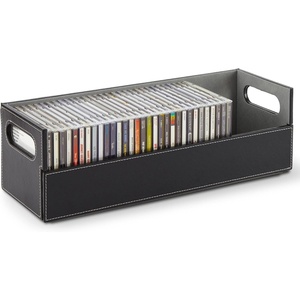 image:imageStock Your Home CD Storage Box Organizer Shelf for Movie Cases DVDs Cassette Tape Display Stand Disc Holder Can Store Up to 40 CDs Faux Leather BrownBlack