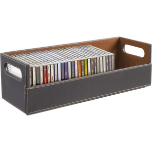image:imageStock Your Home CD Storage Box Organizer Shelf for Movie Cases DVDs Cassette Tape Display Stand Disc Holder Can Store Up to 40 CDs Faux Leather BrownGrayEspresso