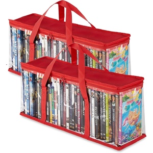 image:imageStock Your Home DVD Storage Bags Set of 2 Media Organizer Bag for DVDs CDs Blu Ray Disc Movie Cases VHS Box Video Game Disks Clear Plastic Holders with Carrying Handles and Zipper  BlackRed