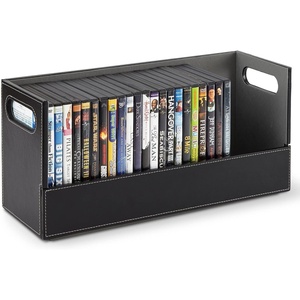 image:imageStock Your Home DVD Storage Box Movie Shelf Organizer for BluRay Video Game Cases CDs VHS Tape Display Stand Disc Holder Can Store Up to 28 DVDs Faux Leather BlackBlack