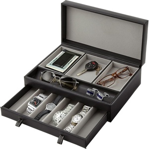 image:imageStock Your Home Mens Valet Tray Mens Jewelry Box Night Stand Organizers and Storage Bedside Table Organizer Watch Box for Dresser Faux Leather Black amp BeigeBlack  Gray