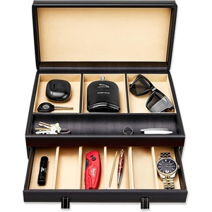 image:imageStock Your Home Mens Valet Tray Mens Jewelry Box Night Stand Organizers and Storage Bedside Table Organizer Watch Box for Dresser Faux Leather Black amp BeigeBlack  Beige